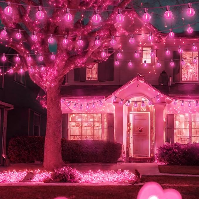 LAMPHOME 26FT G40 LED Outdoor Valentine's Day String Lights, Pink Valentines Decorations Lights with 13 | Lumora