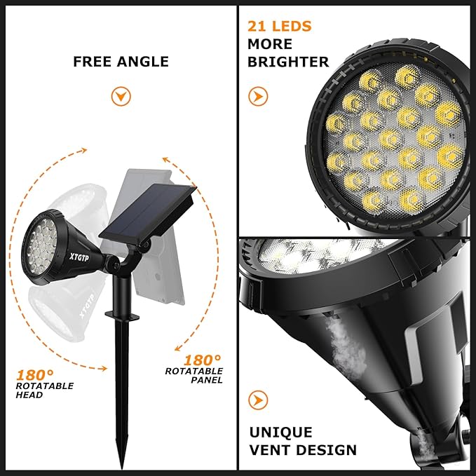 Solar Spot Lights - 21 LED Brightness, IP67 Waterproof, 2-in-1 Adjustable Solar Power Outdoor Lights for Fence | Lumora