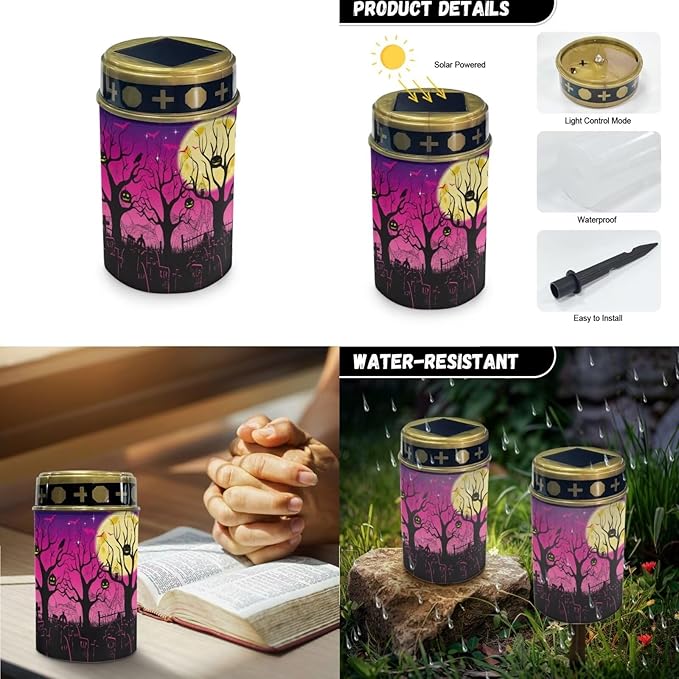 Halloween Outdoor Solar Lights Waterproof Cemetary Solar Light 2 Pcs Solar Lights for Cemetery Gravesite Memorial Solar Lights for Graves