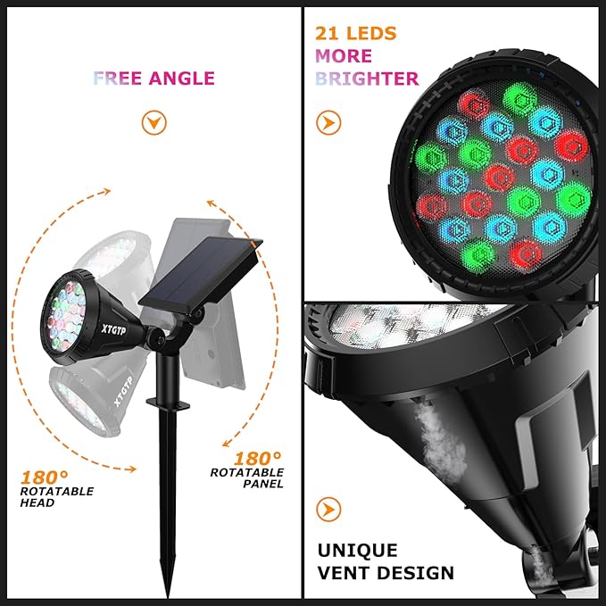 Color Changing Solar Spot Lights Outdoor, 21 LEDs Brightness Solar Pathway Lights Outdoor, IP67 Waterproof Exterior | Lumora