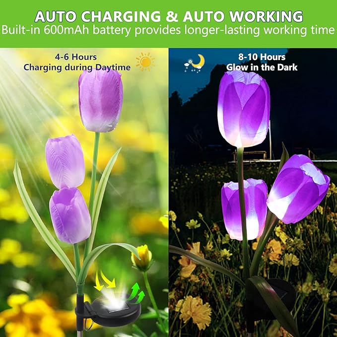 AHNNER Solar Outdoor Lights 2 Pack Tulip Solar Lights Outdoor Garden Decoration for Patio, Yard, Driveway IP65 Waterproof, Dark Sensing Auto On/Off