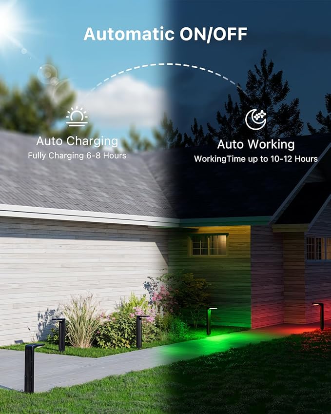 6 Pack Color Changing Solar Pathway Lights Outdoor Waterproof 20 LED Solars Powered Walkway Landscape Lamp for Garden, Lawn, Path, Yard, Driveway, Sidewalk, 8 Colorful Accent Lighting Decoration(RGB)