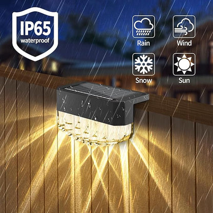 Solar Fence Lights Outdoor,12 Pack Solar Deck Lights,8 Fixed Colors ＆ Color Changing Modern Solar Powered,Waterproof LED for Step Stair Patio Backyard Porch Railing Halloween Christmas