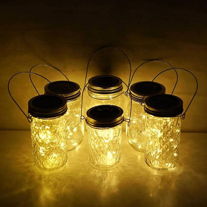 Solar Mason Jar Lights, 6 Pack 20 LED Fairy String With 6 Hangers (No Jars), Waterproof Firefly Lantern for Outdoor, Wedding, Patio, Garden, Party, Christmas Decor (Warm White)