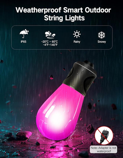 OUTON Outdoor String Lights, 46FT RGBAI Smart Festoon Lights Outdoor, Waterproof IP65, Remote & APP Control, Works with Alexa, Google Assistant, Dimmable Warm White Garden Lights for Backyard Party