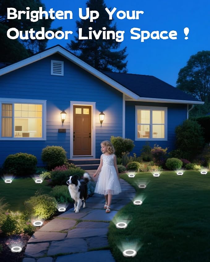 Mini Solar Ground Lights 2 Pack Outdoor IP65 Waterproof Solar Flat Garden Light Solor Powered Disc Pathway Lights | Lumora