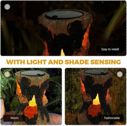 Solar Yard Light Stump Design Lawn Pathway Lights Outdoor Solar Garden Lamps for Patio Landscape Lighting with Auto On/Off and Weather Resistant