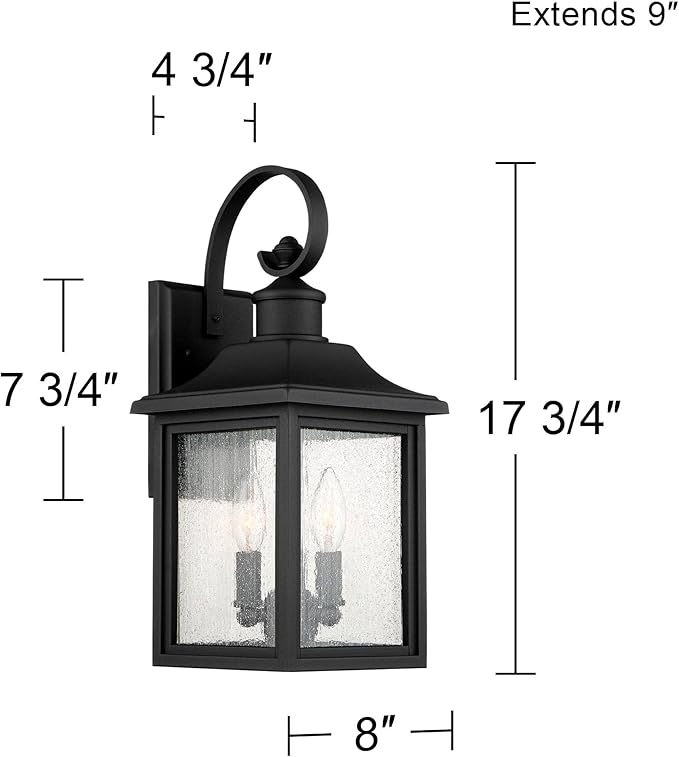 John Timberland Moray Bay Industrial Outdoor Wall Light Fixture Black Steel 17 3/4" Clear Seedy Glass Lantern for Exterior House Porch Patio Outside Deck Garage Yard Front Door Garden Home