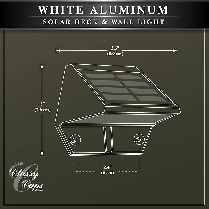 Classy Caps Solar Deck & Wall Lights, Model SL179, White - High Performance, Energy Efficient, Weather-Resistant, Durable Cast Aluminum, Outdoor Solar Lights, Durable Design, Easy Installation