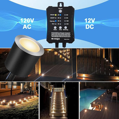 SMY Lighting Dimmable LED Deck Lights with Timer and Photocell Sensor and Protecting Shell φ32mm,30Pack Outdoor LED Smart Deck Lighting IP67 Waterproof for Garden,Yard Stair, Patio, Floor Decoration