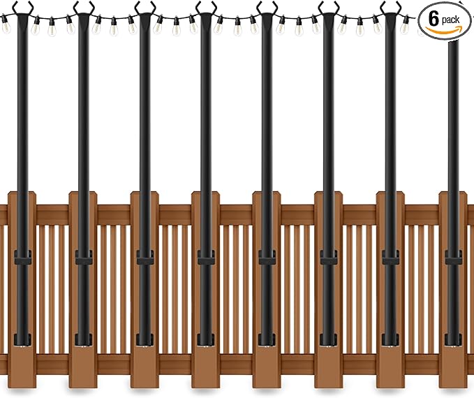 5 Ft String Light Poles 8 Pack, String Light Poles for Outside with Fixing Clips,Hanging Light Poles for Deck Fence | Lumora