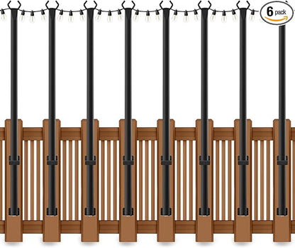 5 Ft String Light Poles 8 Pack, String Light Poles for Outside with Fixing Clips,Hanging Light Poles for Deck Fence Garden Backyard Wall Bistro,Metal Poles for Outdoor String Lights