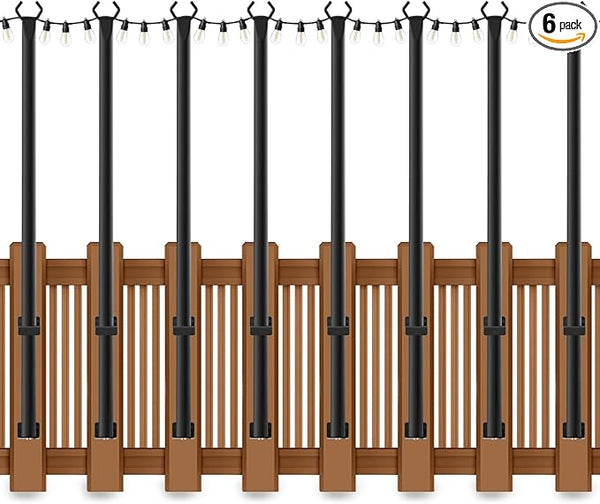 5 Ft String Light Poles 8 Pack, String Light Poles for Outside with Fixing Clips,Hanging Light Poles for Deck Fence | Lumora