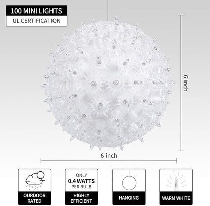 Brightown Outdoor Christmas Decorations-Starlight Sphere, Replaceable Bulbs with Add-On Plug, Lighted Sphere Balls for Trees Party Wedding Patio Indoor Decorations 6in-2pc 100 LED(Warm White)
