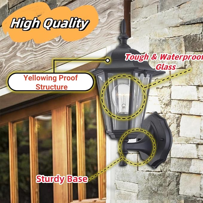 WISBEAM Outdoor Wall Lantern, Black Wall Sconce for House Porch Lighting Fixture, E26 Base 60W Max, Metal Housing | Lumora
