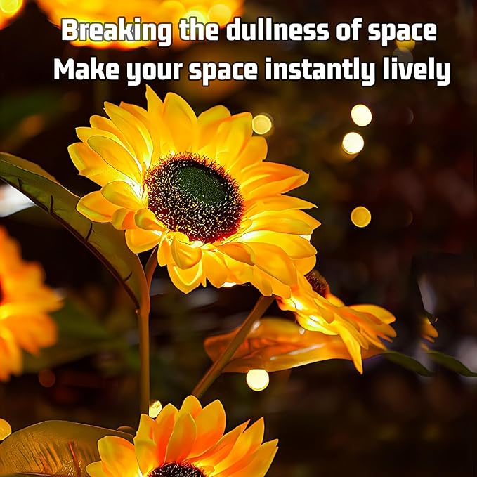 Sunflower Solar Lights Outdoor, IP65 Waterproof Fairy Decor Light, 2 Modes Constant Light&Blinking, 3 Pack Flower Lights with 9 Sunflowers, Ideal for Garden, Back Yard, Patio, Flower Bed, Cemetery