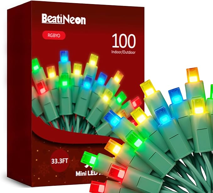 Christmas String Lights (Multicolor -Breathing, 33.3FT), Mini LED String Lights, Waterproof Fairy Lights for Outdoor Indoor Holiday Party Patios Wedding Valentines Day Halloween Xmas Decor