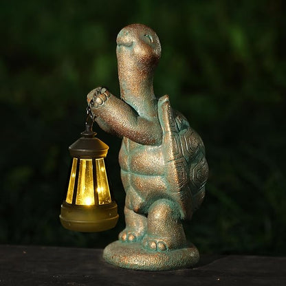 Turtle Solar Powered Outdoor Garden Statue, Resin Statue with Solar Light Lantern, Decorative Lawn,Yard,Balcony Outdoor Tortoise Patio Home Ornament, Birthday Gifts for Mom Grandma