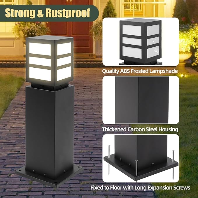 Landscape Path Lights 24" IP65 Waterproof Bollard Lights, Heavy Duty Steel Stable Widened Base E27 Lamp Holder, Modern Outdoor Path Lights Bollard for Lawn, Patio, Courtyard, Driveway, Oblong 1pack