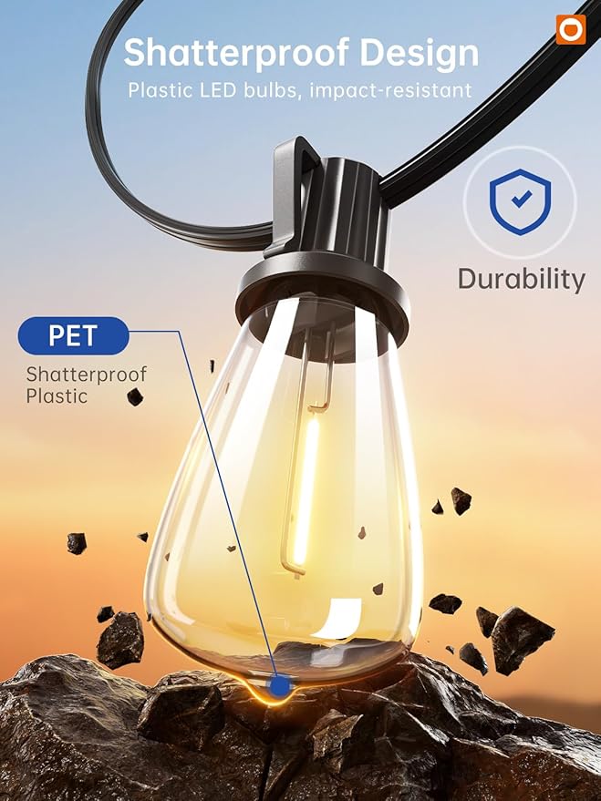 addlon 150FT (3x50FT) Outdoor String Lights, 48 Shatterproof ST38 Bulbs, Commercial Grade Patio Lights, Vintage | Lumora