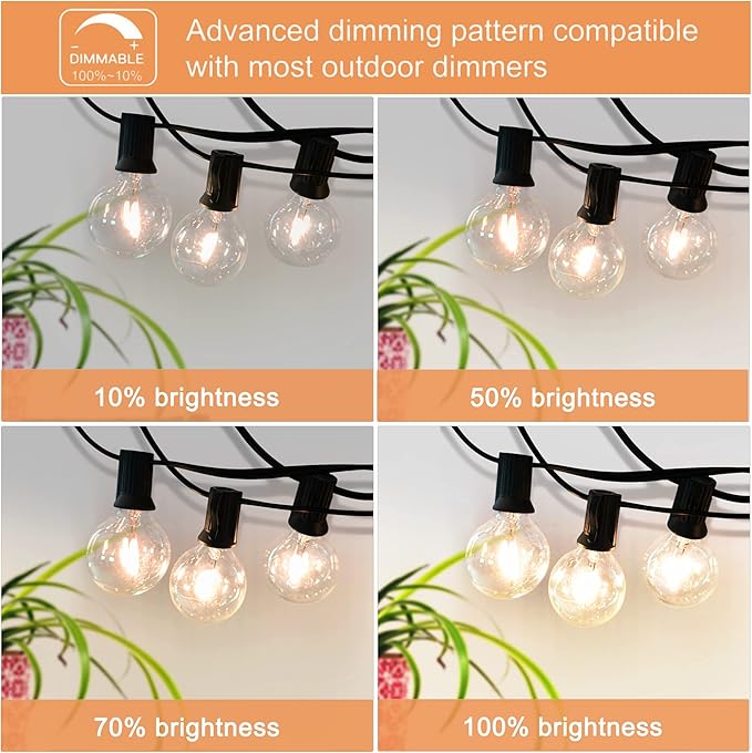 DAMAING Outdoor String Lights 300FT Waterproof Globe String Lights with 150+4 Shatterproof G40 LED Bulbs,Dimmable Connectable Patio Lights String for Hanging Bistro Backyard Gazebo,2-Pack x 150 FT