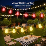 100ft Outdoor String Lights, RGBW Patio Lights with 30 LED Dimmable Bulbs, App & Remote Control, IP68 | Lumora