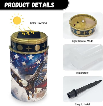 Patriotic Solar Garden Lights Outdoor Decorative 4th of July Solar Stake Lights Landscape Lights Cemetery Decorations for Grave Lights Decorate Lawn, Patio, Fence, Backyard - USA Flag Eagle