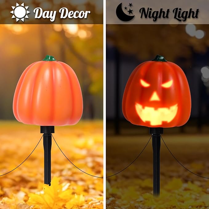 Halloween Outdoor Decor Pathway Lights Ghostface Pumpkin with Scary Voice Battery Powered Garden Stake Lights, Handblown Stake Decorative Path Lights for Outdoor Garden Lawn Patio Decorations 3 Pack