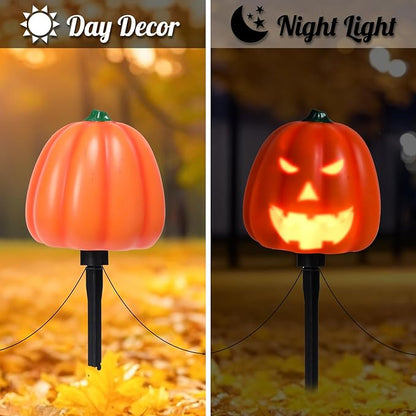 Halloween Outdoor Decor Pathway Lights Ghostface Pumpkin with Scary Voice Battery Powered Garden Stake Lights, Handblown Stake Decorative Path Lights for Outdoor Garden Lawn Patio Decorations 3 Pack