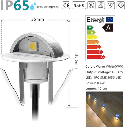 6 Pack LED Stair Lights Kit Low Voltage Waterproof IP65 Outdoor 1-2/5" Recessed Wood LED Deck Lighting Yard Garden Patio Step Landscape Pathway Decor Lamps,Warm White