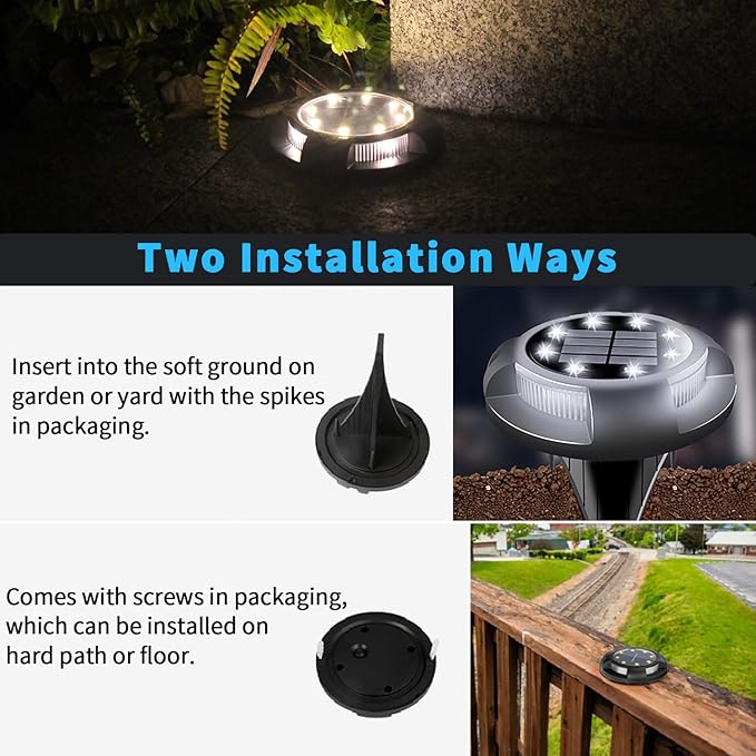 Solar Ground Lights Outdoor Waterproof, 8 Pack 12 LEDs Solar Garden Disk Lights Landscape Lighting for Outside | Lumora