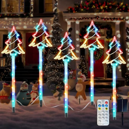 Garden Christmas Decorations Pathway Outdoor Solar, 27 inches Lighted Xmas Tree Solar Christmas Lights with 8 Modes Waterproof String Lights, Outdoor Lights for Yard Patio Walkway-5PCS