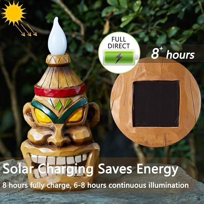 Outdoor Solar Tiki Statue Decor-Tiki Bar Decoration-Torch Tiki Head Statues Outdoor Decorations for | Lumora