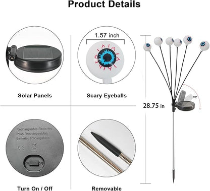 Halloween Solar Lights Outdoor Waterproof Solar Scary Eyeball Lights, 2 Pack Green Eyeball Swaying Firefly Lights, Solar Halloween Path Lights for Yard Garden Lawn Party Decor,