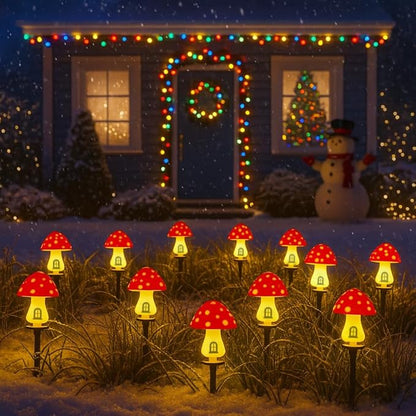 Yard/Garden Decorations, 4-Pack Yimmloome Ourdoor Warm-House Mushroom Solor LED Light for Garden Pathways, Patios, Flower Beds, or Balconies