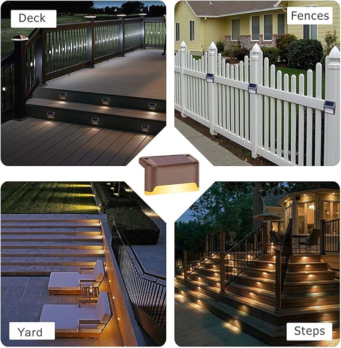 MODOAO Solar Deck Lights Solar Step Lights Waterproof Led Solar Lamp Led Solar Fence Lamp for Patio, Stairs,Garden Pathway, Fences and Path and Driveway (12 Pack)