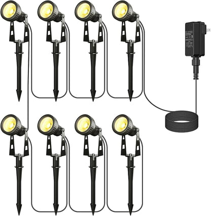 Outdoor Landscape Lighting, 8-Pack Low Voltage LED Spot Lights with Transformer, Waterproof IP65 Outdoor Landscape Lights for Garden, Yard, Backyard, Lawn, Trees, House, Flags – Warm White