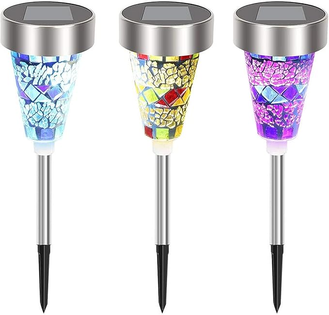 CTKcom Solar Mosaic Garden Lights Outdoor Decorative Mosaic LED Stake Lights Solar Powered Landscape Path Lighting for Lawn Path Patio Yard Walkway,3 Pack