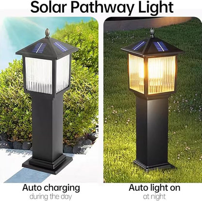 23.6" Solar Pathway Light with Stripe Glass IP65 Waterproof Solar Landscape Path Lights Outdoor Aluminum Housing Bollard Lights for Garden Lawn Yard Porch Patio