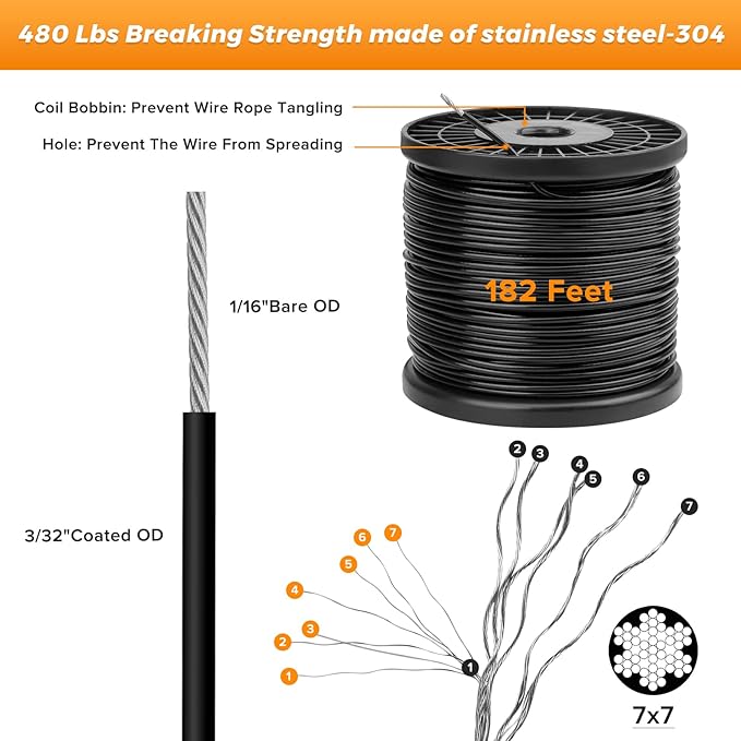 Belio String Light Hanging Kit, Stainless Steel Cable for Outdoor Lights, 182 FT Wire Rope Cable Turnbuckle and | Lumora