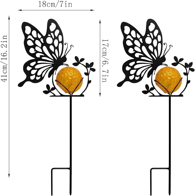 Butterfly Solar Lights Outdoor Decorations, 2 Pack Metal Iron Solar Stake Lights for Yard, Garden, Lawn Decor