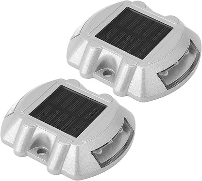 2pcs Solar Road Stud Lights, 6 LED Water Proof Outdoor Pathway Lights with Large Reflective Brightness for Garden Lawn Deck Road