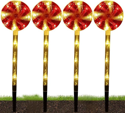 Solar Garden Lights Candy Cane Lights, 4 Cute Christmas Lollipop Pathway Lights with Stakes, Waterproof Outdoor Solar Pathway Lights for Christmas Decoration, Yard, Yard, Lawn (Color : Red)