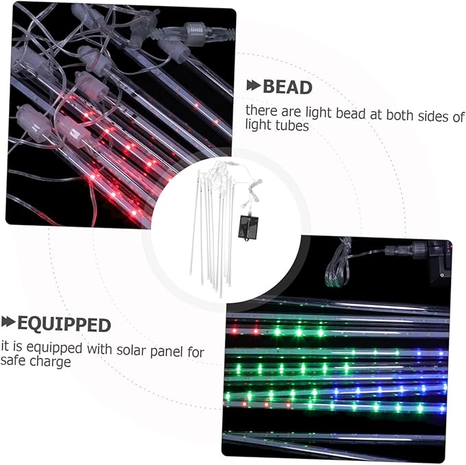 ARTIBETTER 1Set Meteor Shower Lights Solar Operated Tubes Fairy String Light Decoration for Outdoor Wedding Party LED with Lighting Modes Energy Efficient Solar Panel