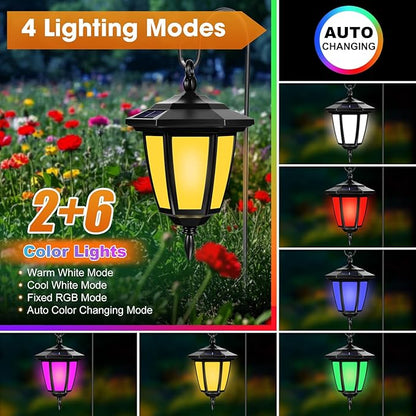 Viewsun 34 Inch Solar Hanging Lights, Shepherd Hook Lights with 4 Lighting Modes Waterproof Outdoor Decorative Solar Lantern Lights for Garden Decor, Patio, Backyard, Pathway, 4 Pack