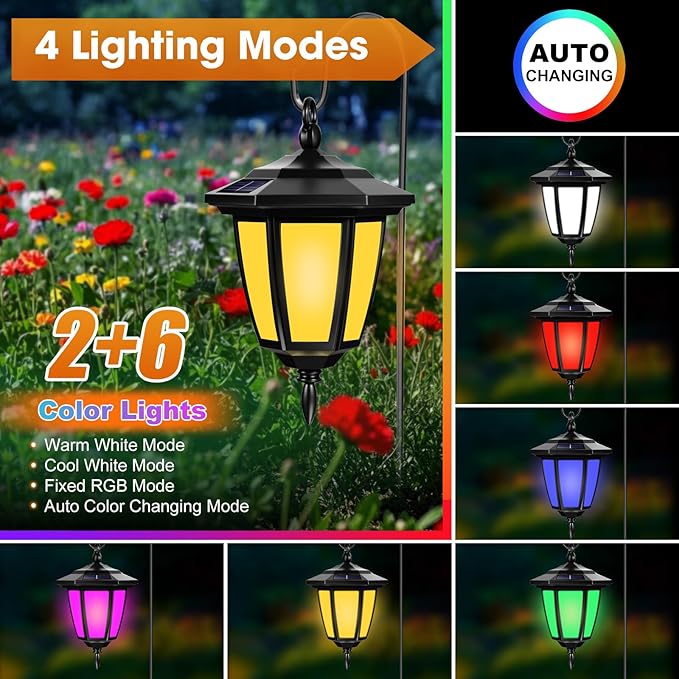 Viewsun 34 Inch Solar Hanging Lights, Shepherd Hook Lights with 4 Lighting Modes Waterproof Outdoor Decorative | Lumora