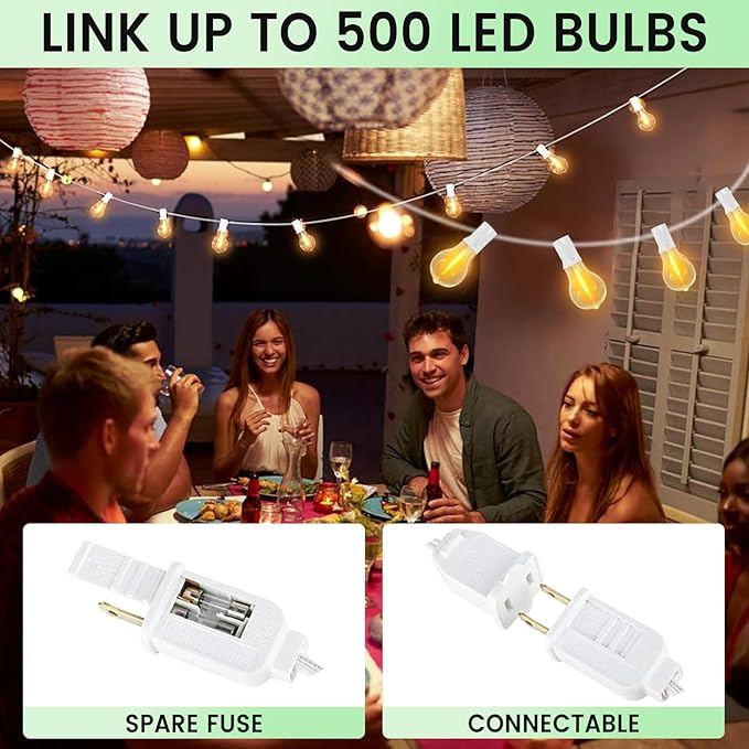 Outdoor String Lights, 100FT LED Patio String Light, String Lights for Outside with 53 LED Bulbs (3 Spare), White | Lumora
