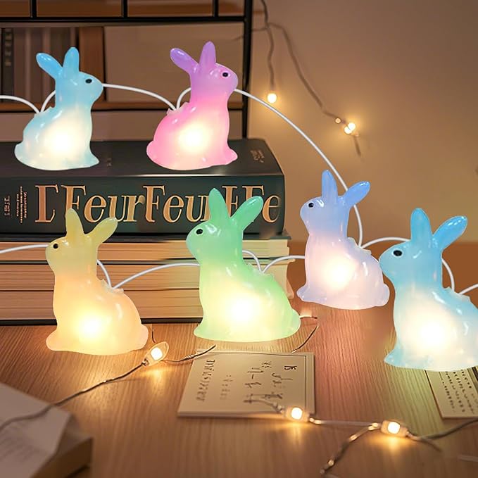 8.5FT Easter Decorations Bunny Lights, 10Pcs LED Pastel Easter Bunny Lights Plug in, Easters Light String for | Lumora