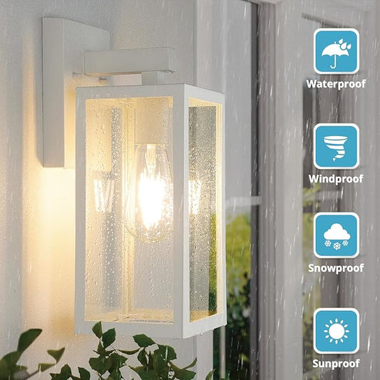 MAXvolador Outdoor Wall Lantern, Exterior Waterproof Wall Sconce Light Fixture, White Anti-Rust MountLights Clear Glass, E26 Porch Patio Lighting