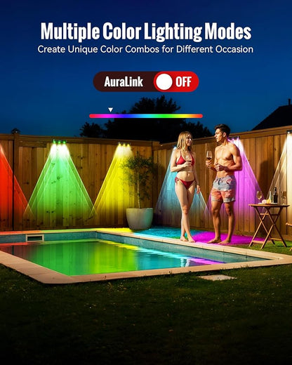 Solar Outdoor Fence Lights Solar Powered, 60LM RGB Outdoor Solar Lights with Sync Group Control & 10 Light Modes, Solar Lights Outdoor Waterproof IP65 for Outside Porch, Wall, Deck (16 Pack)